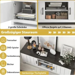 TV-stander med 2 døre & 2 skabe og åbne hylder TV-stander til TV op til 65