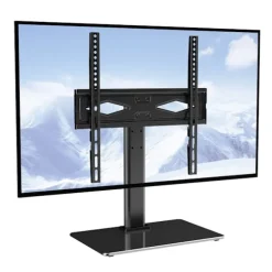 TV-stander med kabelstyring til mellemstore skærme, universel TV-standerfod med højdejusterbare og drejelige funktioner, stabilt bord-TV-stativ