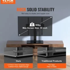TV-stander med kabelstyring til mellemstore skærme, universel TV-standerfod med højdejusterbare og drejelige funktioner, stabilt bord-TV-stativ