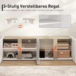 Tv-stativ til 65-tommer tv, blødt lukkede døre, hvid