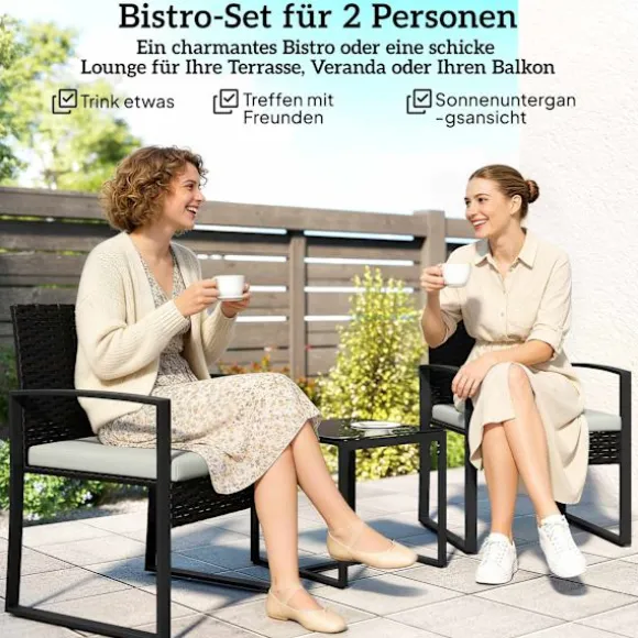 Udendørs altanmøbelsæt, rattan, polstret, 3 dele