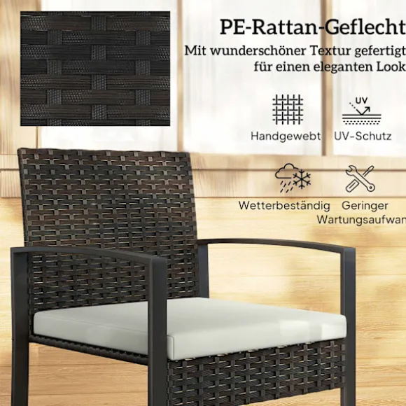 Udendørs altanmøbelsæt, rattan, polstret, 3 dele