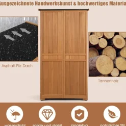 Udendørs haveredskabsskab i træ, 160 cm, vejrbestandigt tag