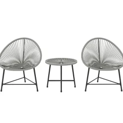 Udendørs terrassesæt – 2 rattanstole, glasbord, stålramme