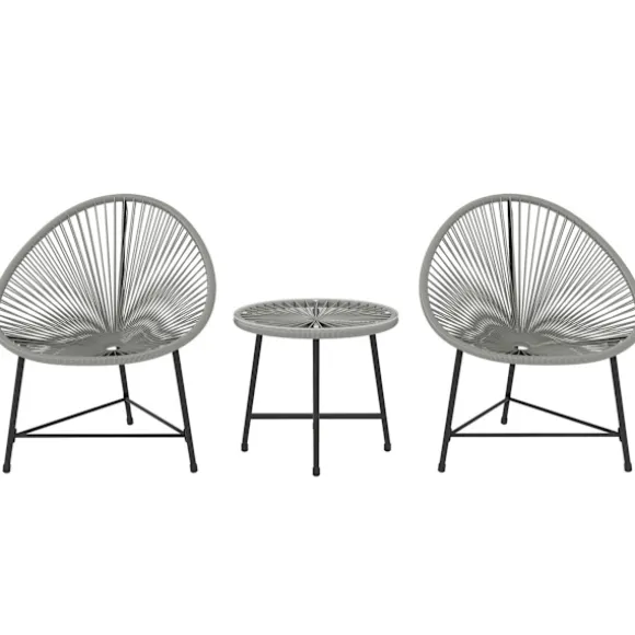 Udendørs terrassesæt – 2 rattanstole, glasbord, stålramme