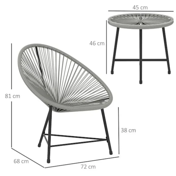 Udendørs terrassesæt – 2 rattanstole, glasbord, stålramme
