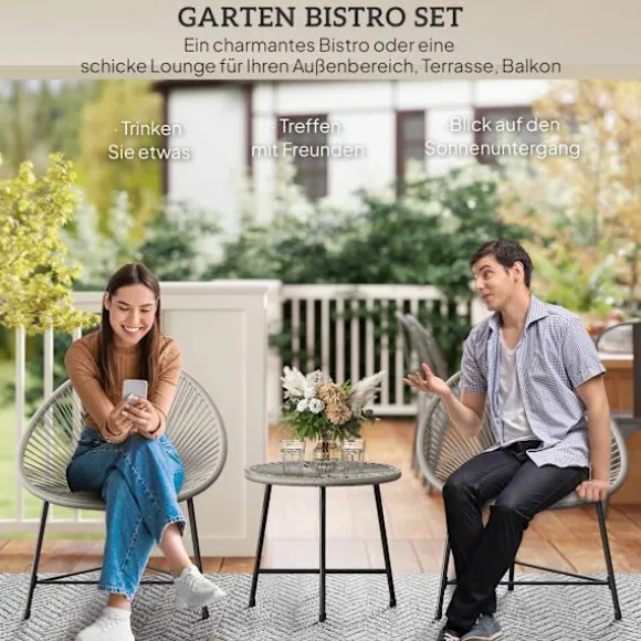 Udendørs terrassesæt – 2 rattanstole, glasbord, stålramme