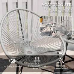 Udendørs terrassesæt – 2 rattanstole, glasbord, stålramme
