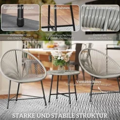 Udendørs terrassesæt – 2 rattanstole, glasbord, stålramme