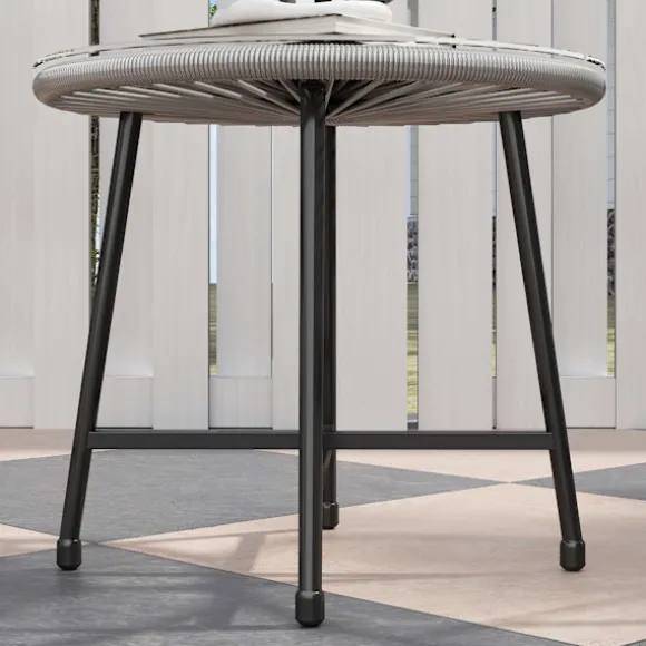 Udendørs terrassesæt – 2 rattanstole, glasbord, stålramme