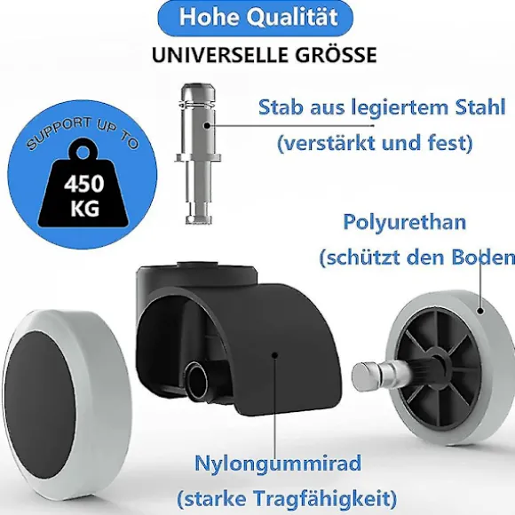 Udskiftningshjul til kontorstole på hårde gulve - 5-pak - 11 mm / 22 mm - Til gamingstole, drejestole, Pr{HH}