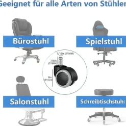 Udskiftningshjul til kontorstole på hårde gulve - 5-pak - 11 mm / 22 mm - Til gamingstole, drejestole, Pr{ee}