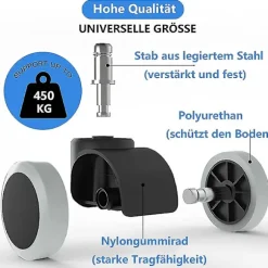 Udskiftningshjul til kontorstol på hårde gulve - 5-pak - 11 mm / 22 mm - Til gamingstole, drejestole, Pr-FS-
