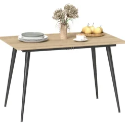 Udtrækkeligt spisebord 120/160 x 75 cm køkkenbord til 6-8 personer, moderne spisebord med stålben, natur