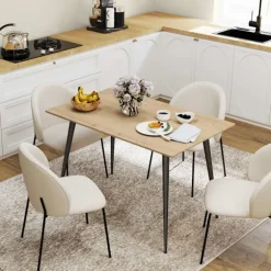 Udtrækkeligt spisebord 120/160 x 75 cm køkkenbord til 6-8 personer, moderne spisebord med stålben, natur
