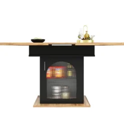 Udtræksspisebord (teleskopbord) med 3 hylder, 140x80cm, pladsbesparende, natur & sort, til køkken/stue Black