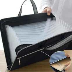 Vandtæt Canvas Opbevaringsmappe Bærbar Aktetaske Multi-lags Indsætsmappe Black Shape1