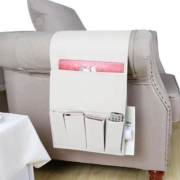 Vandtæt Skridsikker Sofa Armlæns Caddy 6 Lommer Seng Organizer Holder til Sofa og Lænestol white