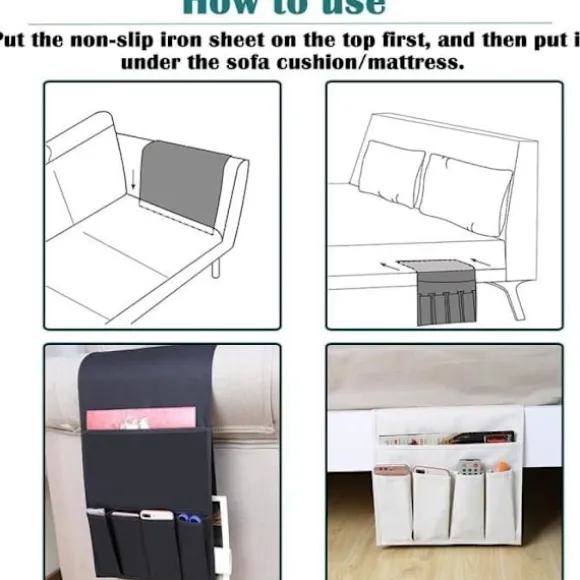 Vandtæt Skridsikker Sofa Armlæns Caddy 6 Lommer Seng Organizer Holder til Sofa og Lænestol white