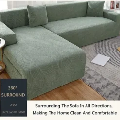 Vandtæt sofabetræk - Græsgrønt jacquardbladmønster - Til 4-personers sofa (235-300 cm)