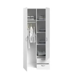 VARIA garderobeskab - Hvid indretning - 2 hængslede låger + 2 skuffer - L 81 cm x H 185 x D 51 cm - PARISOT Vit
