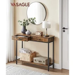 Vasagle - konsolbord, entrebord, sidebord, sofabord med 2 skuffer, brun/sort