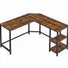 Vasagle computer desk, L-shaped corner desk, workstation, rustic brown and black