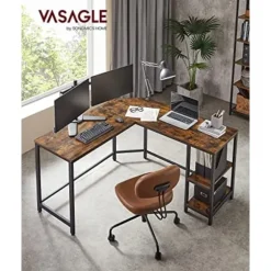 Vasagle computer desk, L-shaped corner desk, workstation, rustic brown and black