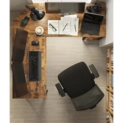 Vasagle computer desk, L-shaped corner desk, workstation, rustic brown and black