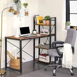 Vasagle computer skrivebord, 120 cm skrivebord med opbevaringshylder, rustikbrun og sort