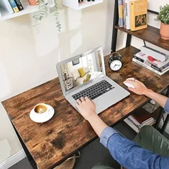 Vasagle computer skrivebord, 120 cm skrivebord med opbevaringshylder, rustikbrun og sort