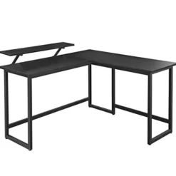 VASAGLE Computerbord, L-formet skrivebord, med skærmstativ, sort