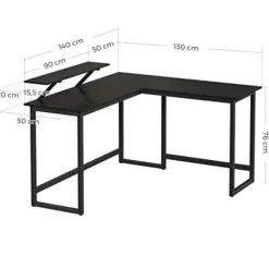 VASAGLE Computerbord, L-formet skrivebord, med skærmstativ, sort
