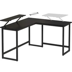 VASAGLE Computerbord, L-formet skrivebord, med skærmstativ, sort