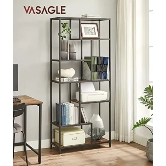 VASAGLE 6-etagers reol, geometrisk displayreol, rustik brun og sort