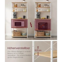 Vasagle køkkenhylde stativ rack mikrobølgeovn hylde stativ 6 niveauer 6 hylder og 6 kroge, eg hvid