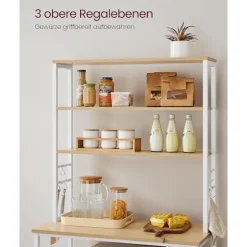 Vasagle køkkenhylde stativ rack mikrobølgeovn hylde stativ 6 niveauer 6 hylder og 6 kroge, eg hvid