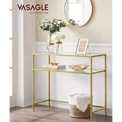 Vasagle -konsolbord, hærdet glasbord, moderne sofa- eller entrebord, guld