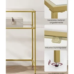 Vasagle -konsolbord, hærdet glasbord, moderne sofa- eller entrebord, guld
