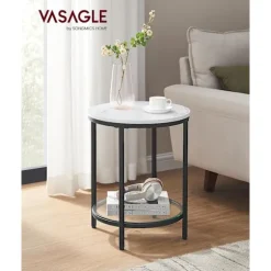VASAGLE Konsolbord med 2 hylder, hærdet glas, opbevaringsskab, metalramme, sort