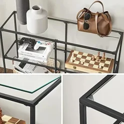 Vasagle Konsolbord, sofabord med 3 hylder, hærdet glashylde, sort
