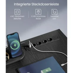 VASAGLE L-formet skrivebord med stikdåse, hjørneskrivebord, computerbord, træsort