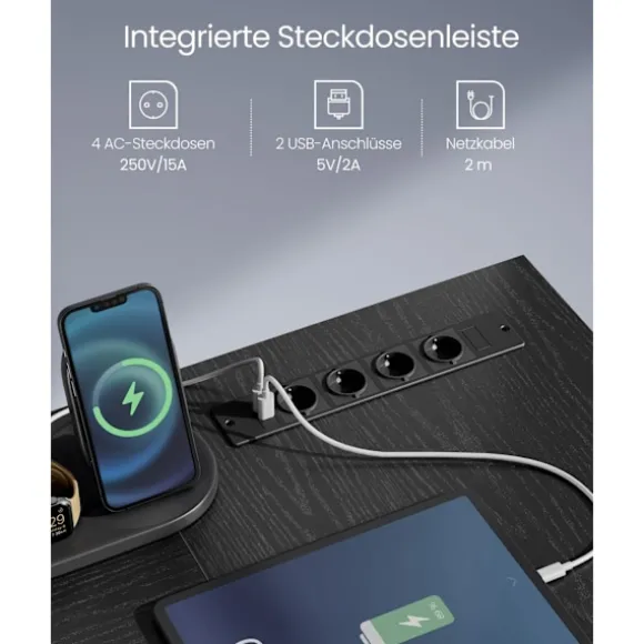 VASAGLE L-formet skrivebord med stikdåse, hjørneskrivebord, computerbord, træsort