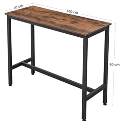 Vasagle, lille rektangulært køkkenbord, stålramme, 100 x 40 x 90 cm, rustikbrun og sort