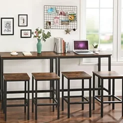 Vasagle, lille rektangulært køkkenbord, stålramme, 100 x 40 x 90 cm, rustikbrun og sort