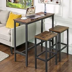 Vasagle, lille rektangulært køkkenbord, stålramme, 100 x 40 x 90 cm, rustikbrun og sort