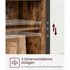 VASAGLE Madskab, Køkkenskab, Opbevaringsskab, Buffetbord, Rustik Brun og Sort