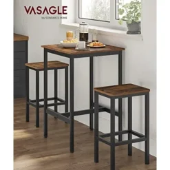 Vasagle morgenmadsbar, firkantet højt barbord, stålramme, 60 x 60 x 90 cm, brun og sort