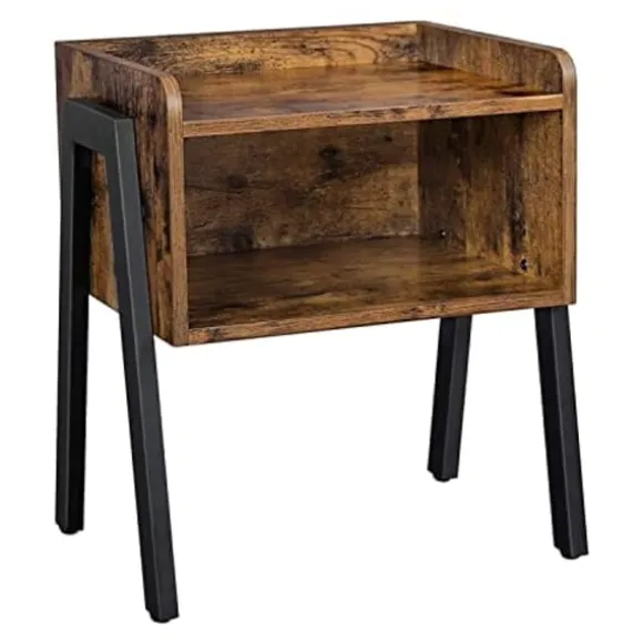 Vasagle sengebord, stabelbart sidebord med åbent rum, natbord, endebord, brun og sort