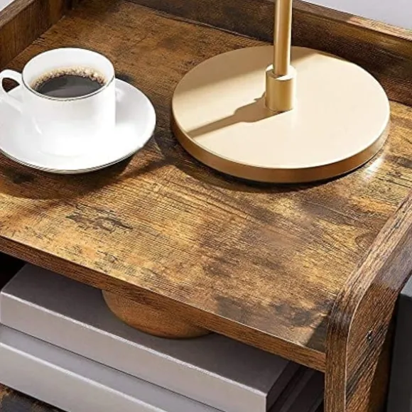 Vasagle sengebord, stabelbart sidebord med åbent rum, natbord, endebord, brun og sort